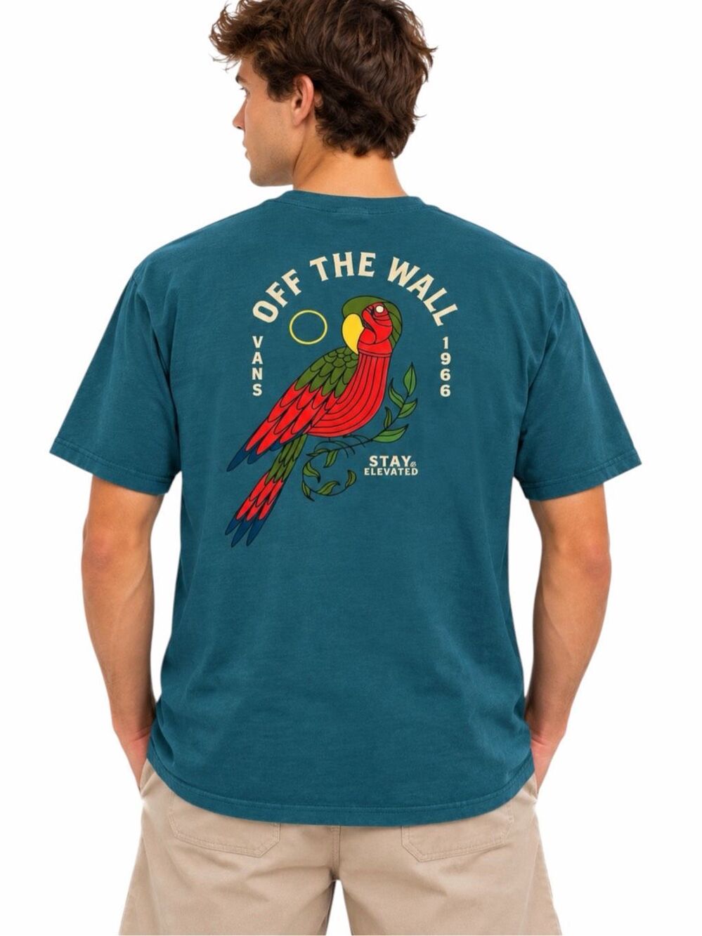 VANS Off The Wall Stay Elevated Parrot Graphic T-Shirt Teal Blue Large